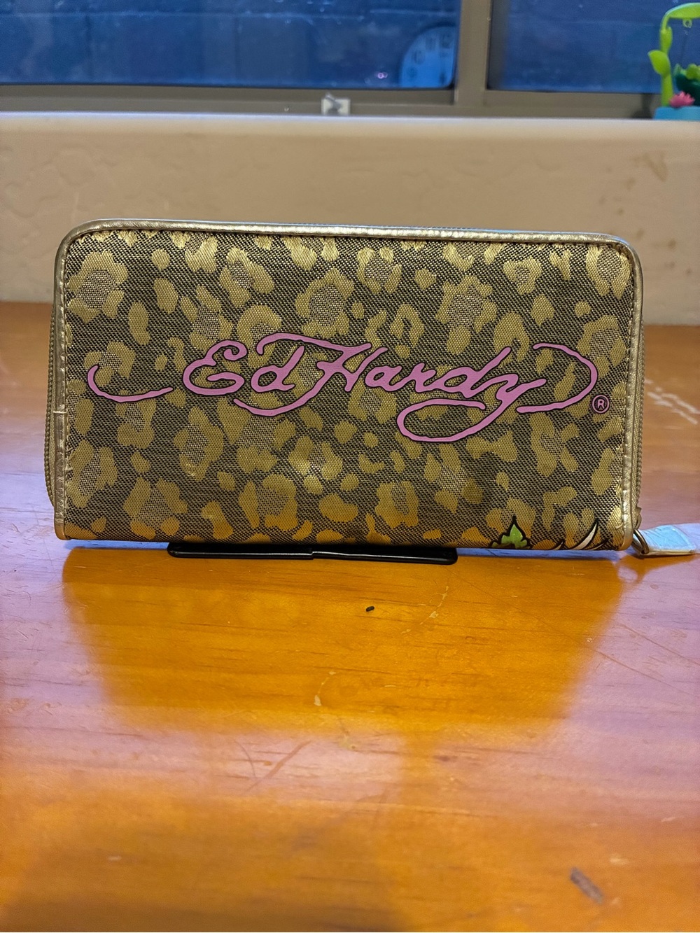 Ed Hardy Floral Tattoo Print Women's Clutch Wallet - Pink, Orange, Green - Picture 5 of 12